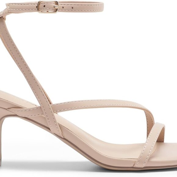 Women's Faux Leather Square Toe Heels 2.56-Inch Stiletto Buckle Strap - Picture 3 of 7